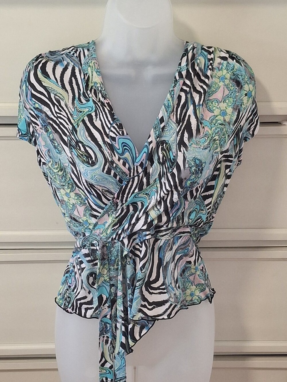 Multi-color Swirly Short Sleeve Blouse